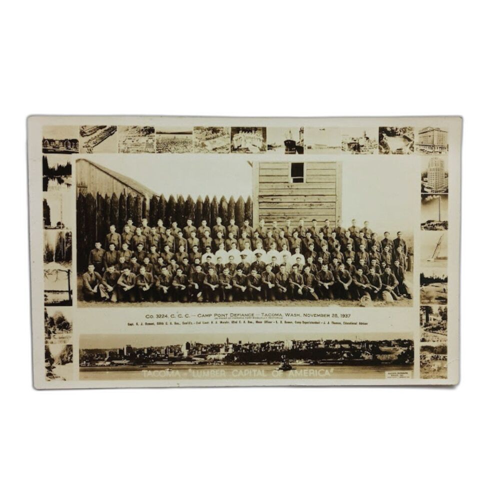 Camp Point Defiance Postcard Co 3224 C C C Fort Nisqually 1937 Soldiers WWII